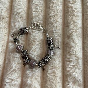 Silver and Gray Beaded Charm Bracelet